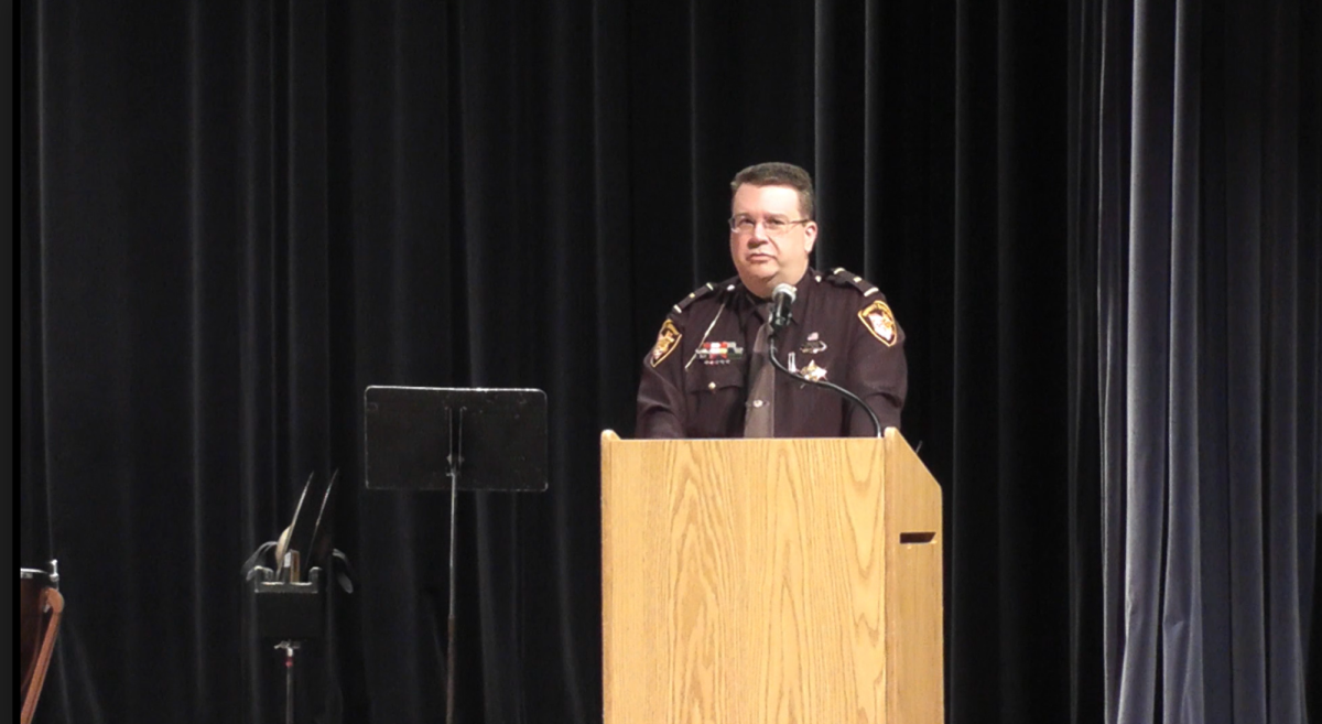 Lt. Michael Greene delivering a speech at the Veterans Day assembly.